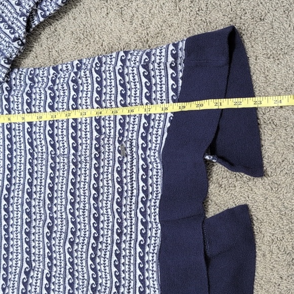 Roxy Open Back Sweater Top Kangaroo Pocket Size Med Navy Blue White Wave Print - Picture 10 of 14